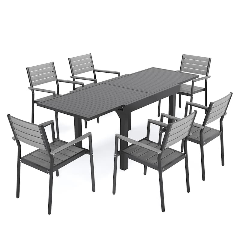 Outdoor 5/7/9 PCS Patio Dining Set Expandable Table with Stackable Dining Chairs