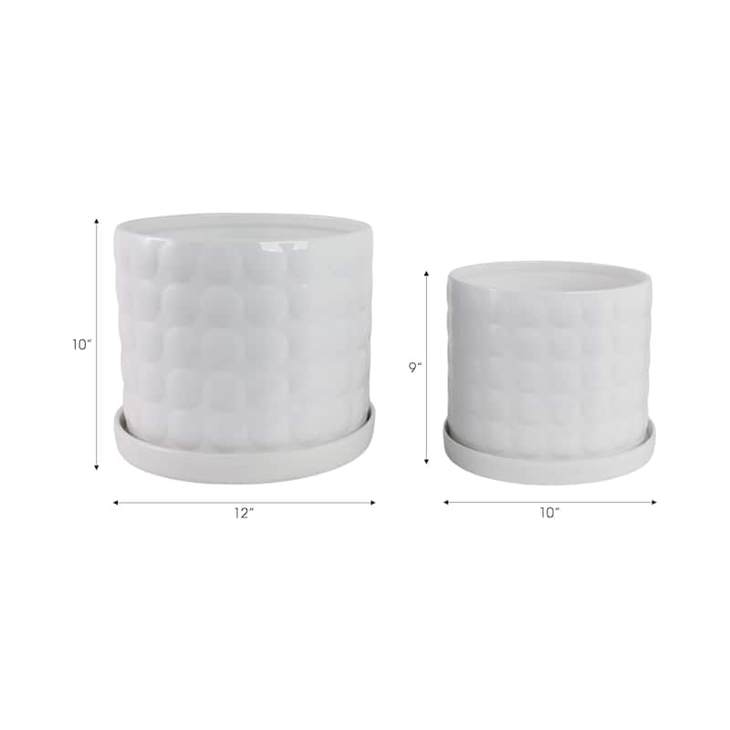 Ceramic Planter Set with Round Design and Drainage Tray (Set of 2)