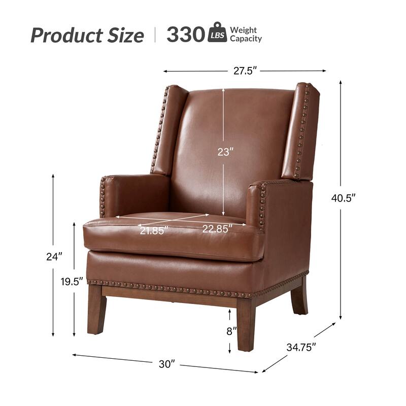 Lourdes Genuine Leather Armchair with Solid Wood Frame and Removable Seat Cushion by HULALA HOME