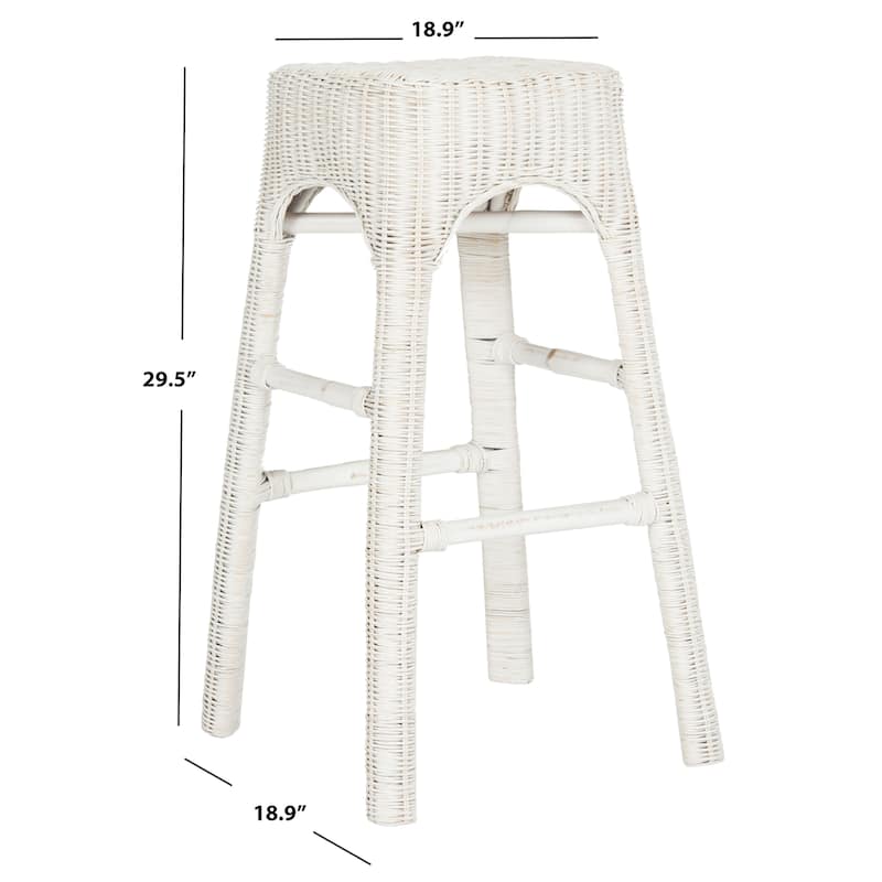 SAFAVIEH Nafissa 30-inch Wicker White Distress Bar Stool - 18.9" x 18.9" x 29.5" - 19Wx19Dx30H