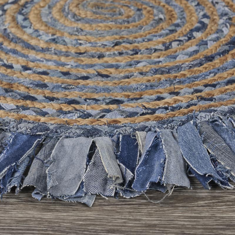 Sevita Organic Jute Braided Area Rug, Denim Blue and Natural