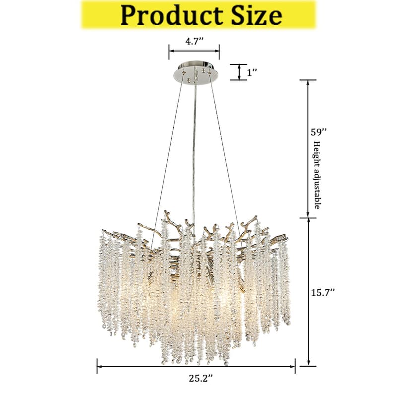 CraftHome Modern Glam Crystal Chandelier Branch Style Pendant Ceiling Light for Dining Room Bedroom Living Room Entryway