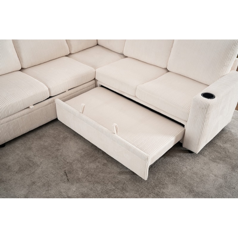 83.66" L-Shaped Sectional Sofa with Storage and Pull Out Bed