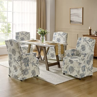 Alethea Upholstered Slipcover Arm Dining Chair with Soild Wood Legs Set of 4 by HULALA HOME