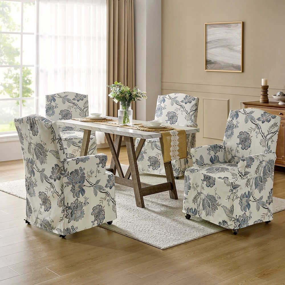 Alethea Upholstered Slipcover Arm Dining Chair with Soild Wood Legs Set of 4 by HULALA HOME