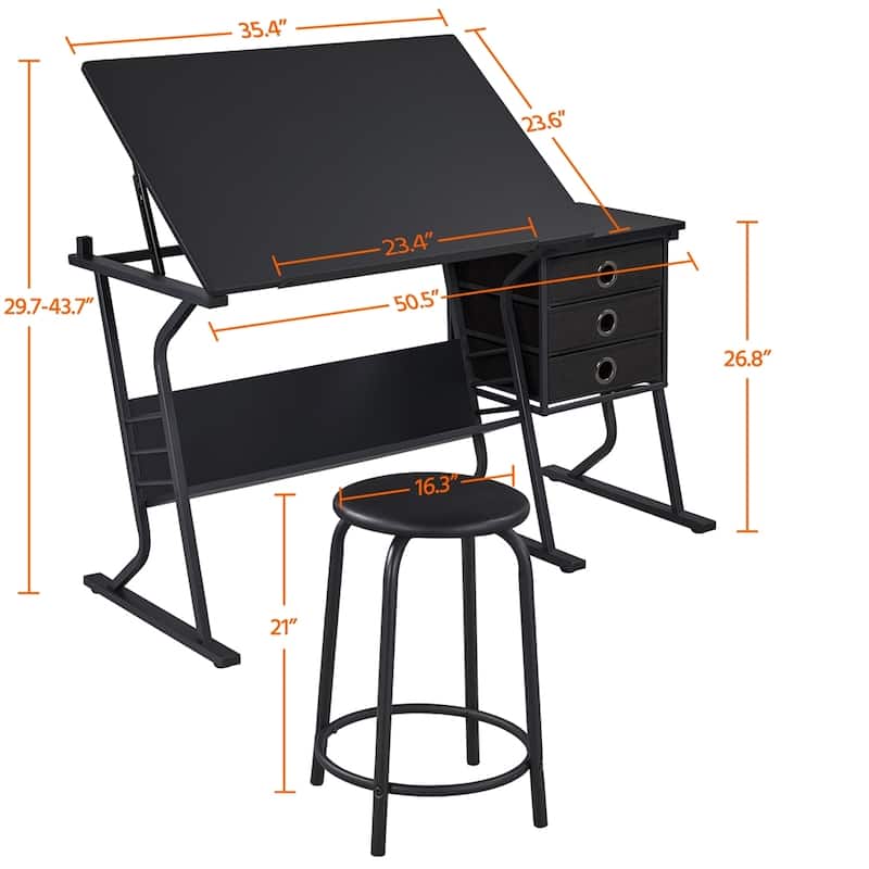 Yaheetech Drafting Table Stool Set with Additional Side Countertop
