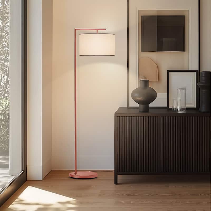 Brightech Montage Modern 60 in. Modern LED Super Bright Floor Lamp with White Fabric Drum Shade