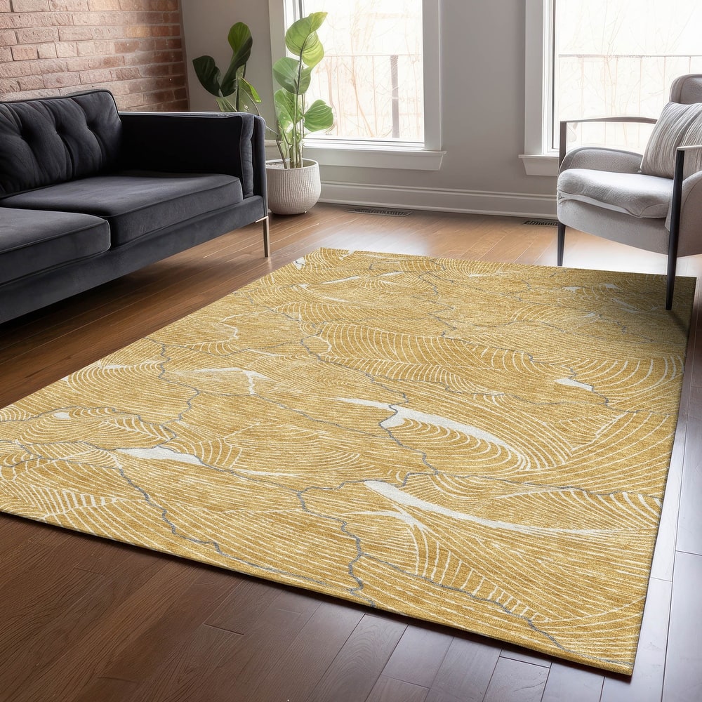Machine Washable Indoor/ Outdoor Abstract Crackle Chantille Rug