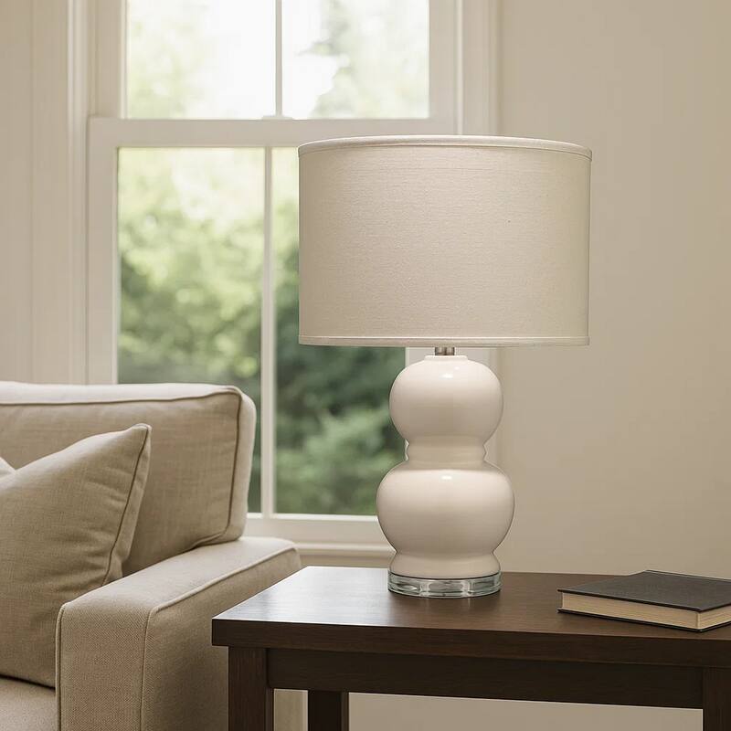 Table Lamp with Stacked Bellied Design Ceramic Base, Cream