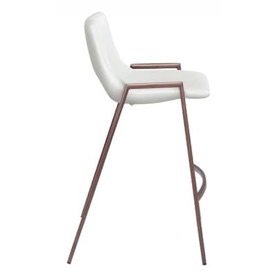 HomeRoots Set Of Two 36" White And Brown Steel Low Back Counter Height Bar Chairs With Footrest - 20.3