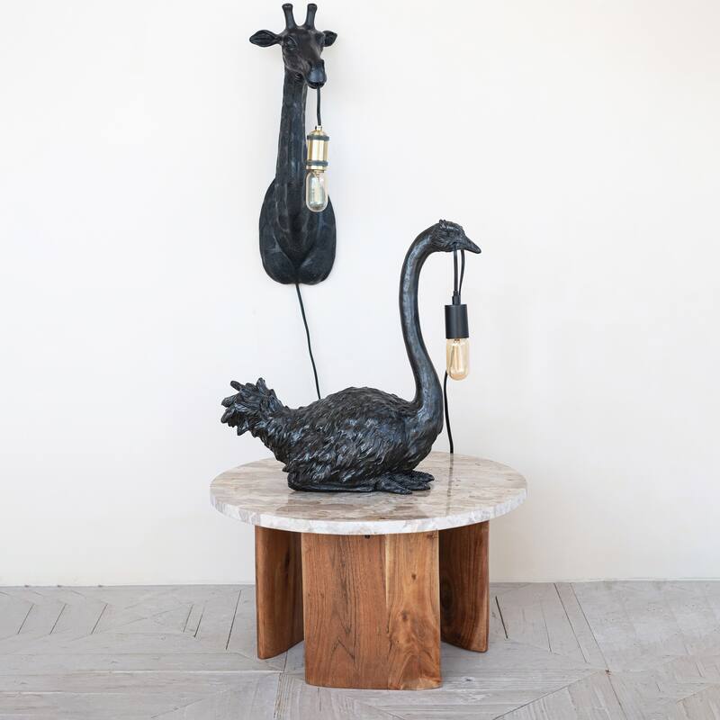 Resin and Metal Giraffe Wall Sconce with Inline Switch, Gold Finish, Black - 8.3"L x 7.9"W x 23.6"H