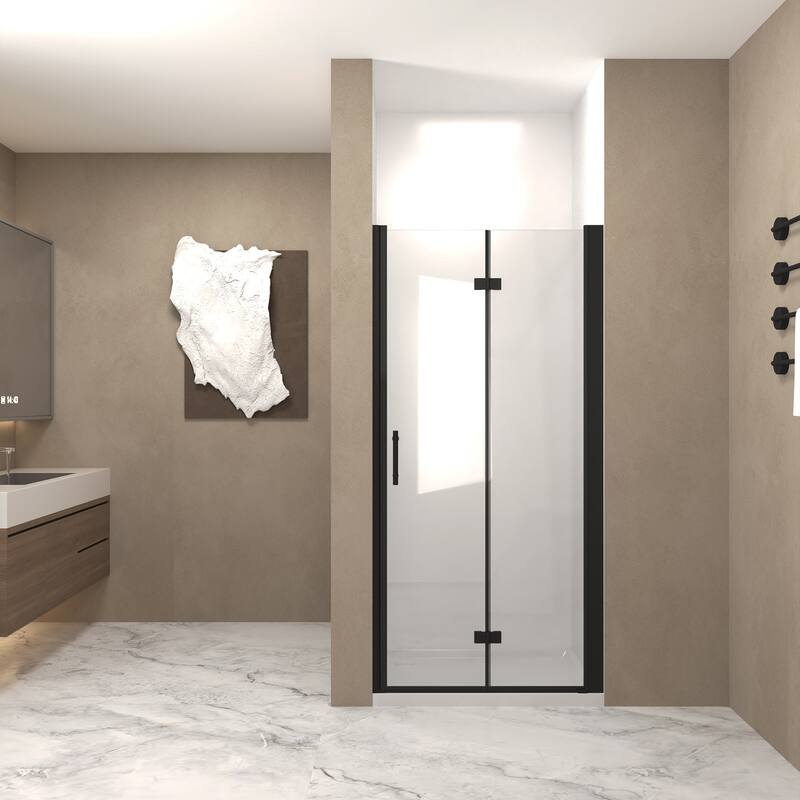 31-30"x 72" Bifold Shower Door, 1/4"(6mm) Tempered Glass, Aluminum Frame, Explosion Proof Film - Matte Black