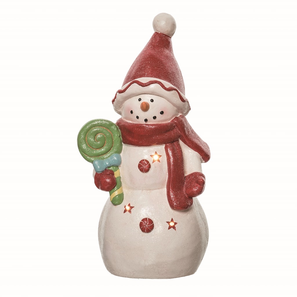 Transpac Resin 18.75 in. Multicolor Christmas Light Up Round Snowman Decor