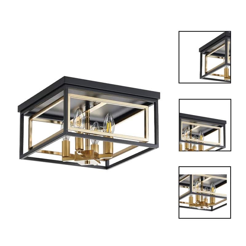 4 Light mounted light fixtures black & gold farmhouse hallway lighting metal ceiling light - N/A