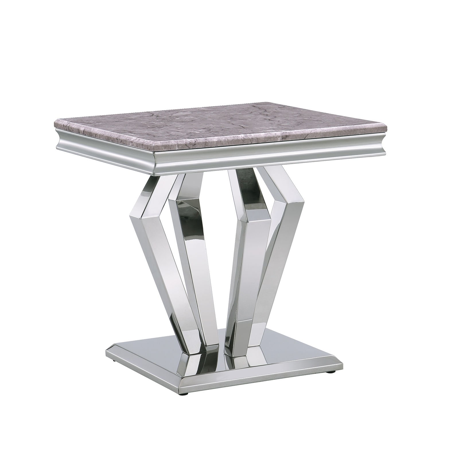 End Table with mirror Geometric Metal Base for Living Room, Bedroom, Sofa Couch