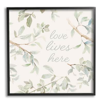 Stupell Love Lives Here Cursive Botanical Branches Phrase Framed Wall Art, Design by Lanie Loreth - Off-White