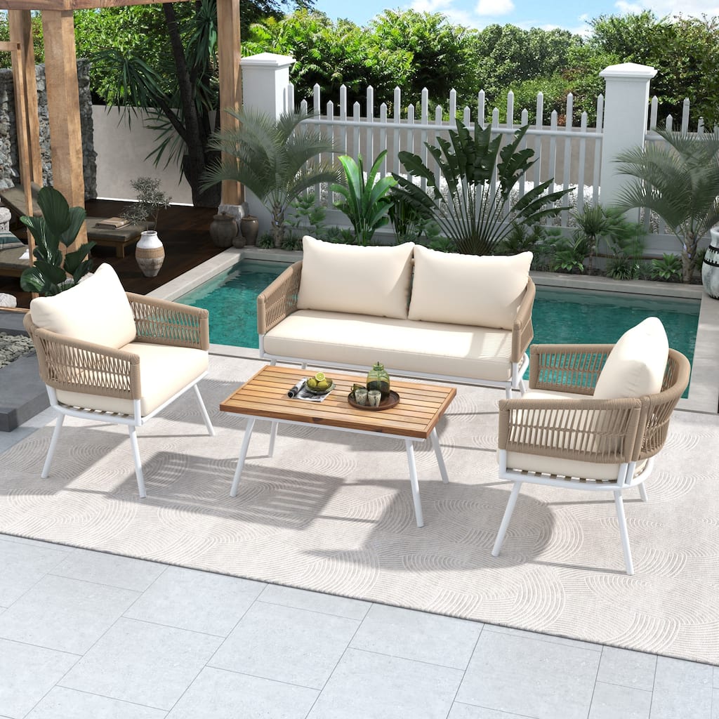 4-Piece Patio Conversation Set with Acacia Wood Table