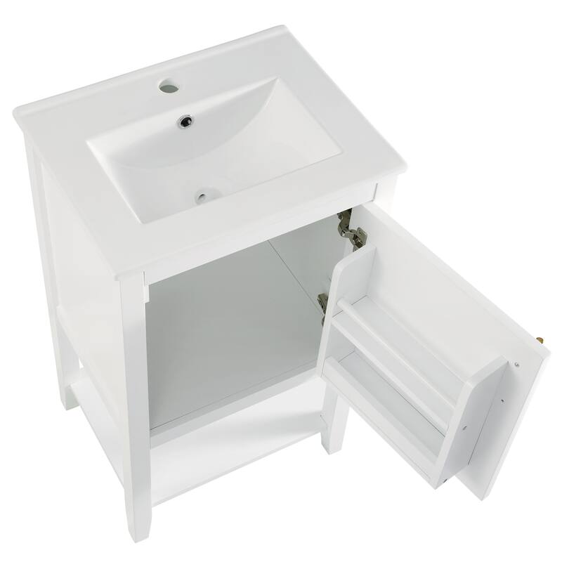 Small Bathroom Vanity with Sink, Bathroom Storage Cabinet with Soft Close Door, Single Vanity with Storage Rack and Open Shelf