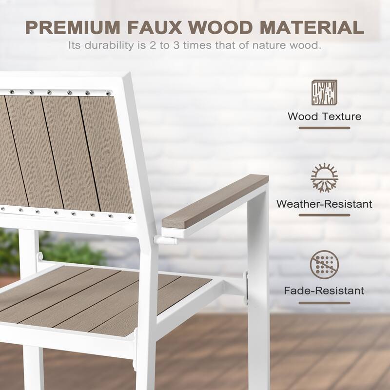 Patio 2-Piece Dining Chairs, Outdoor Faux Wood Chairs Stackable Design