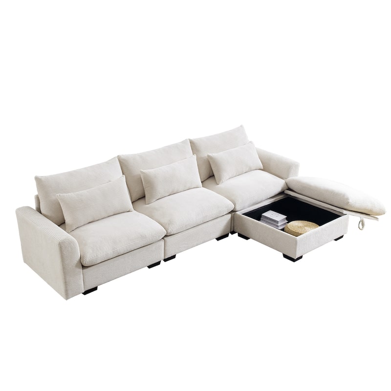 GDFStudio- Ravenscroft Corduroy Modular Sofa With Storage Ottoman