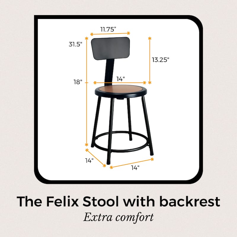 Hampden Furnishings Felix Collection Steel Stool with Backrest, AssemblyReady