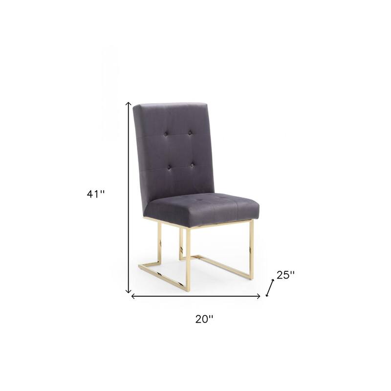 Set of Two Tufted Gray And Gold Upholstered Fabric Dining Side Chairs