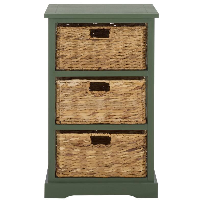 SAFAVIEH Evaline Distressed Black 3 Wicker Basket Storage Unit - 17.3" x 13.4" x 29.5" - 17"W x 13"D x 30"H - Dusty Green
