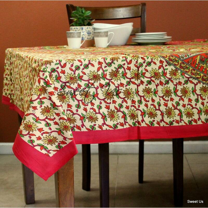 Cotton Elephant Floral Shine Tablecloth Rectangle