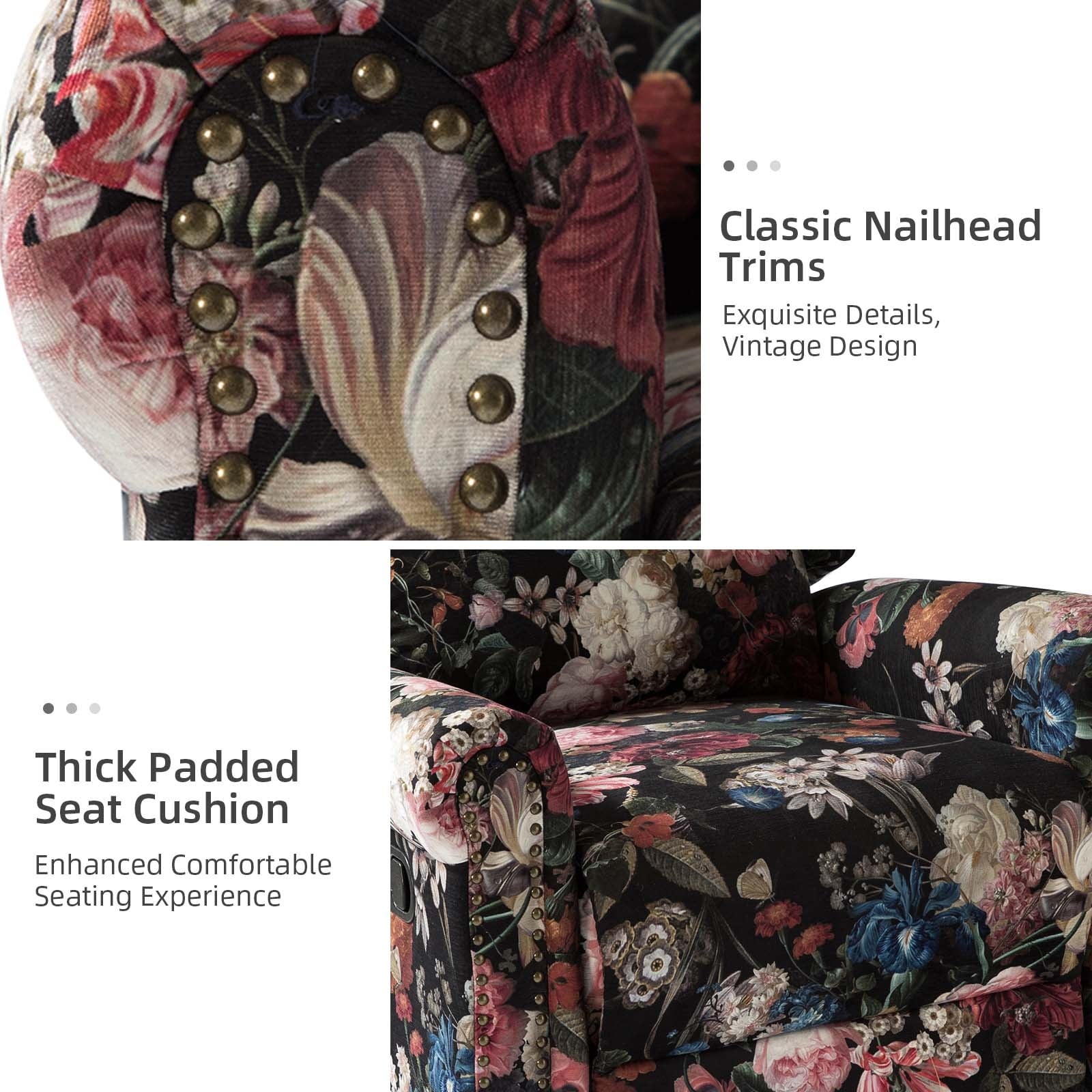 Leopold Transitional Floral Print Manual Swivel Rocking Recliner with Nailhead Trims by HULALA HOME