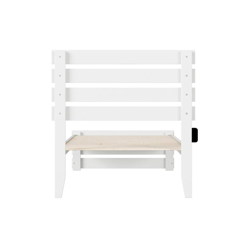 Twin XL Bed with Footboard & USB Charger - Modern Farmhouse Design, Durable Slat Support, 81.5"L