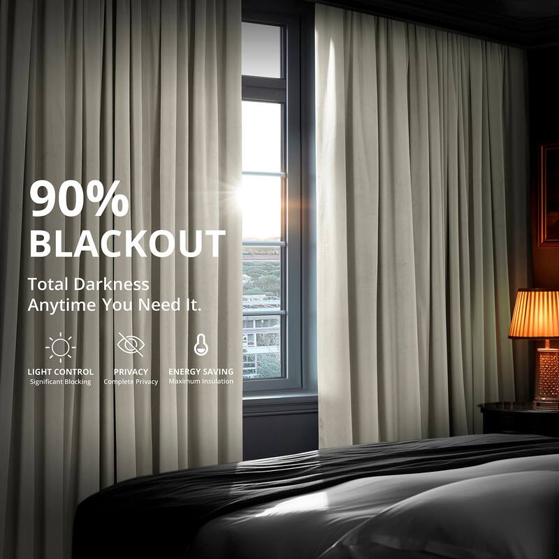 Exclusive Fabrics Extra Wide Velvet Off White Blackout Curtain (1 Panel) - Luxurious Blackout Drapery for Enhanced Privacy