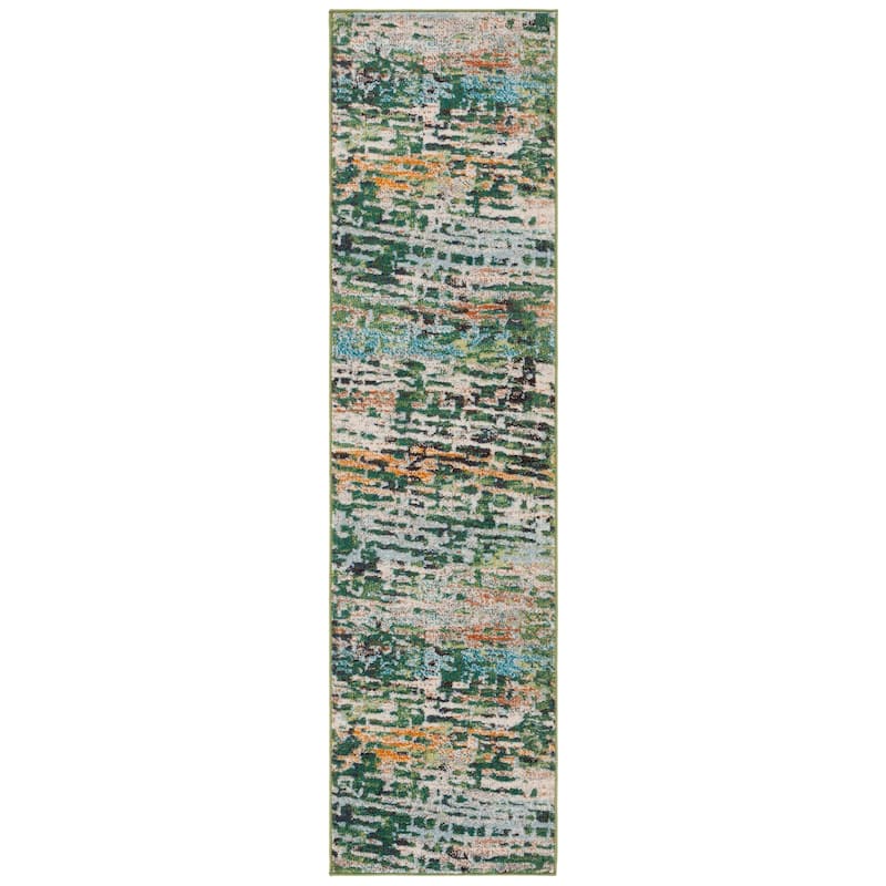 SAFAVIEH Madison Erlinda Vintage Boho Abstract Rug - 2'2" x 8' Runner - Green/Rust