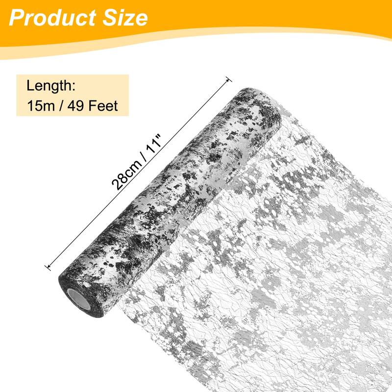 Table Runner, Sequin Gold Foil Thin Mesh Metallic Table Runner - Black Silver - 49 Feet
