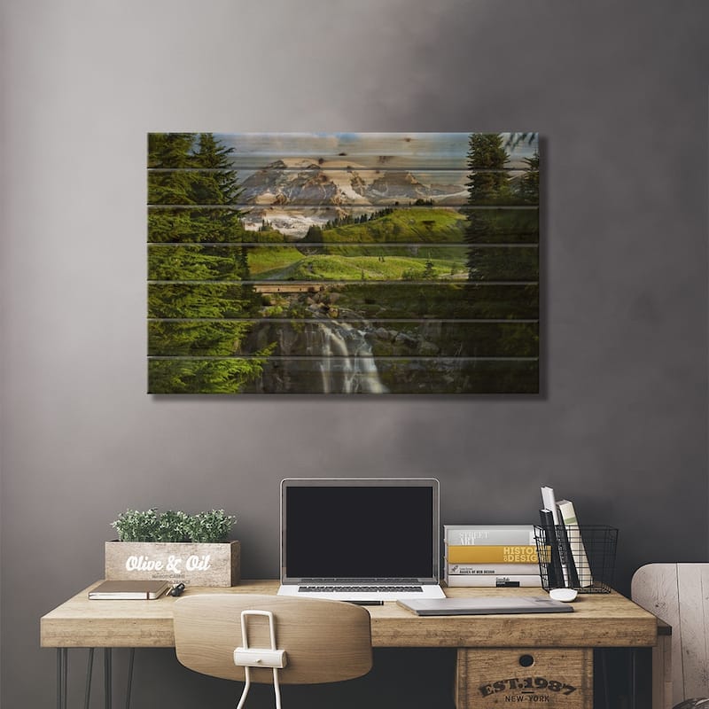 Myrtle Falls And Mount Rainier, Mount Rainier National Park, Washington Print On Wood by Tim Fitzharris - Multi-Color