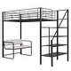 preview thumbnail 7 of 12, Twin Metal Loft Bed with Bench and Storage Staircase, Full Guardrails, Black