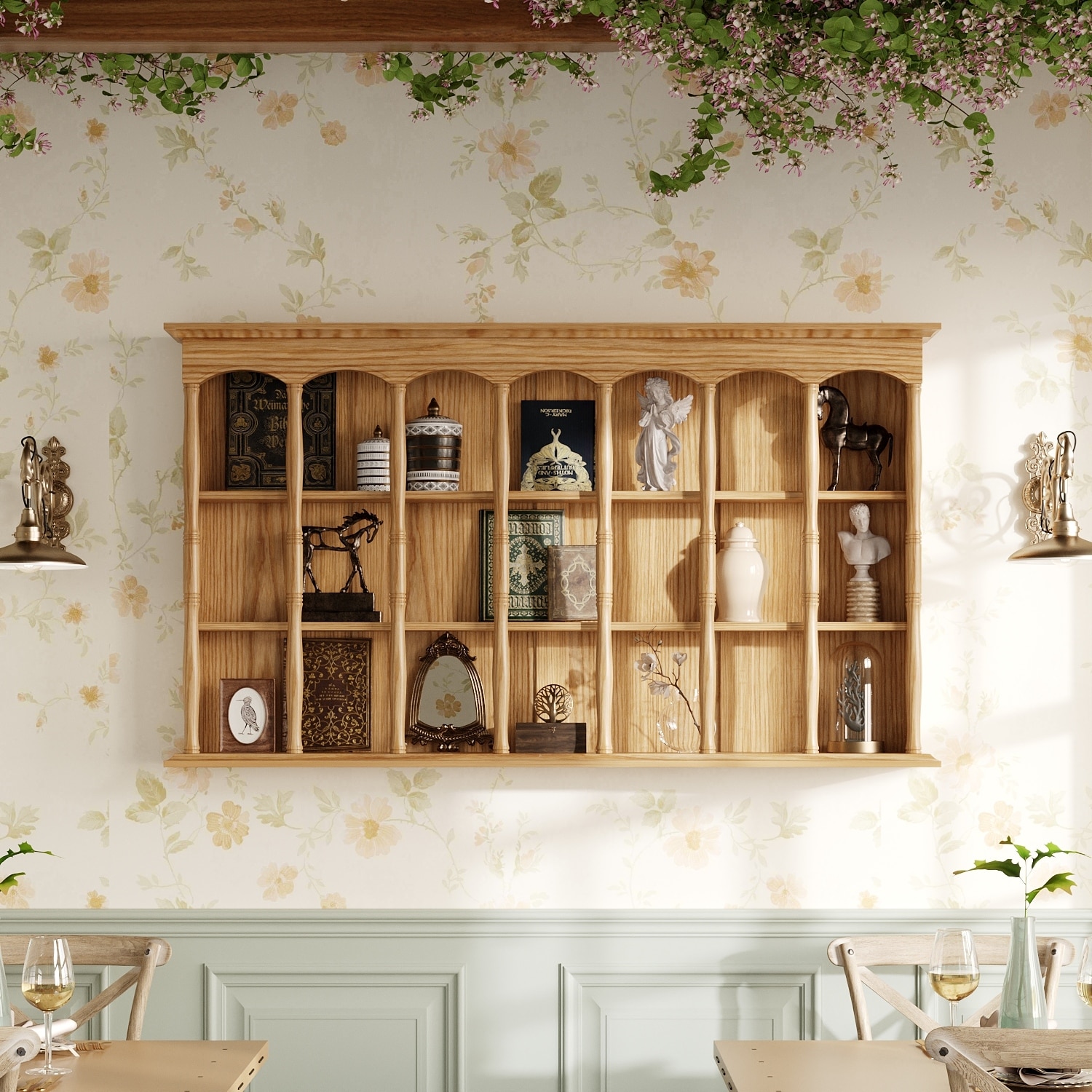 Classic Wall Display Shelf Mounted Curio Shelf Coffee Mug Shelf