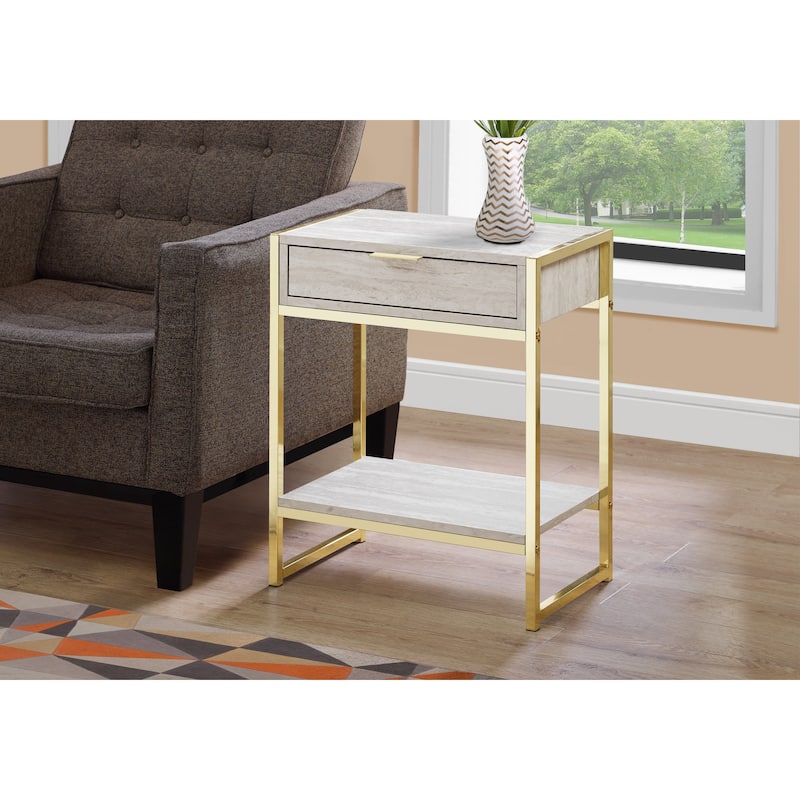 Modern 24" Bedside Table with Drawer and Shelf Rectangular Wood Top and Metal Frame Accent Table - 19.5”L x 12.75”W x 23.75”H