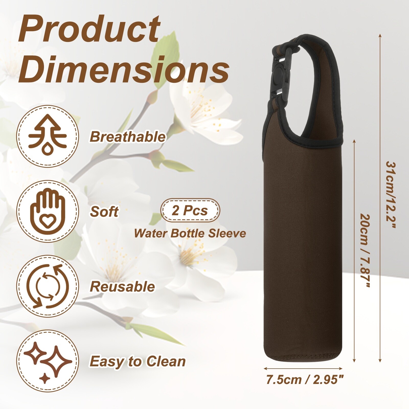 Neoprene Water Bottle Sleeves, Water Bottle Carrier Insulators Beverage Bottle Sleeve with Handle, Fit for Hiking