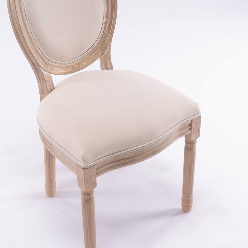 Anmytek French Style Oval Back Dining Chairs Set of 2 Solid Wood Frame Linen Upholstered Beige