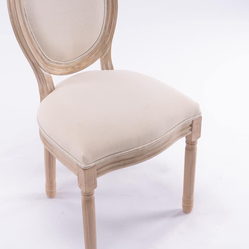 Roomfitters French Style Solid Wood Frame Linen Fabric Oval Back Dining Chair,Set of 2,Cream