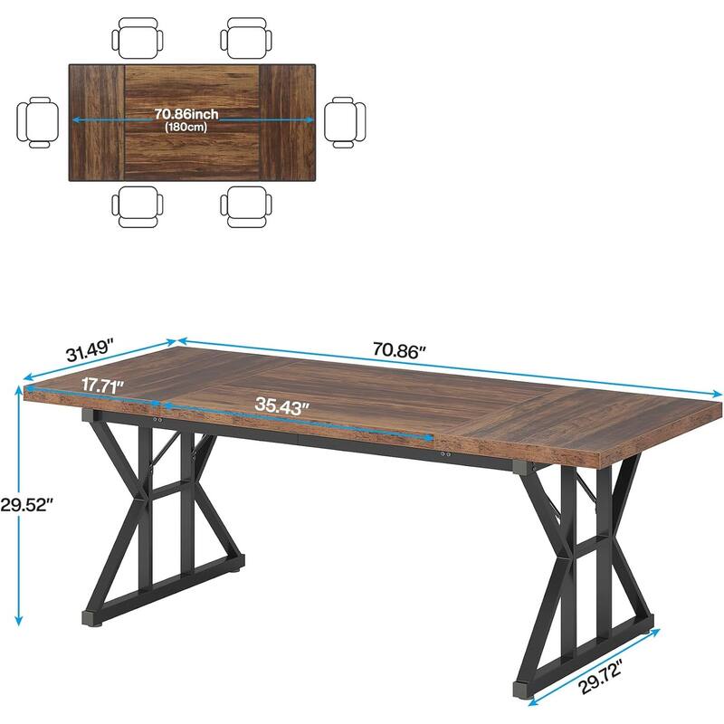 Farmhouse Dining Table Trestle Base Metal Accents Seats 6 Versatile Use