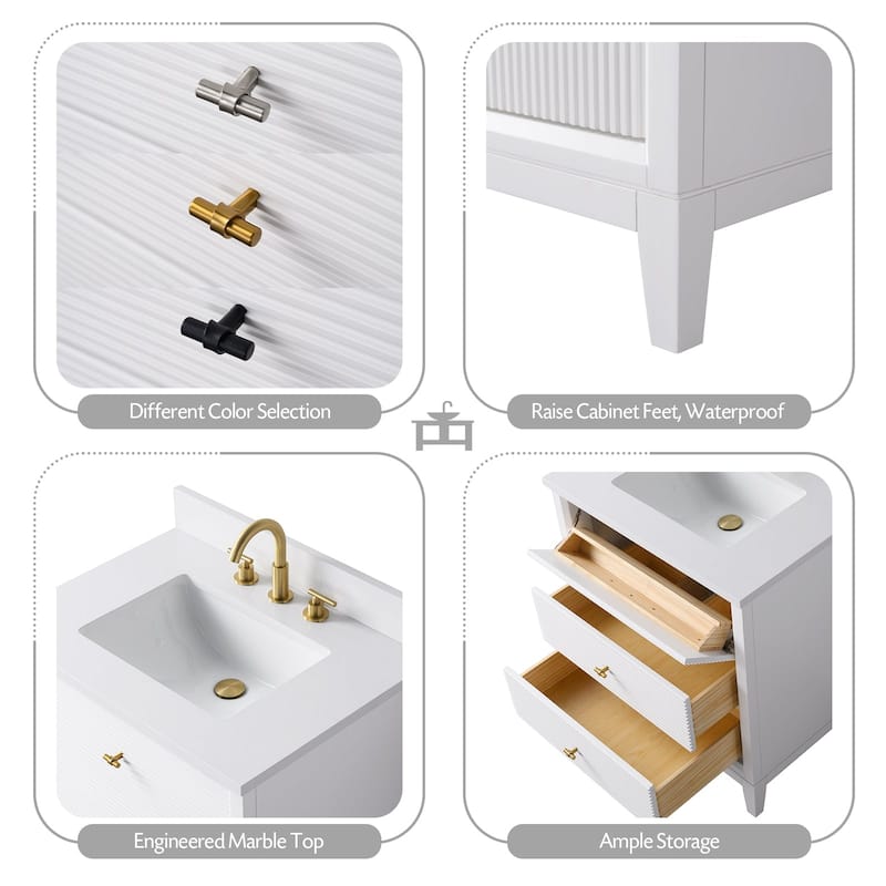 Vanity Art 30" Freestanding Bathroom Vanity with Engineered Marble Top and Sink