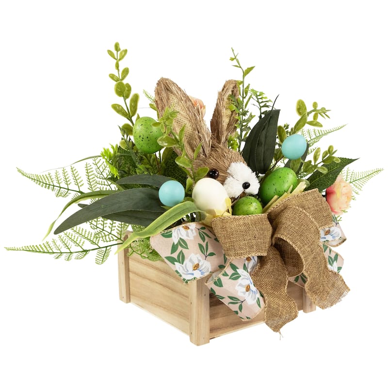 Boxed Floral Arrangement with Bunny Easter Decoration - 12"