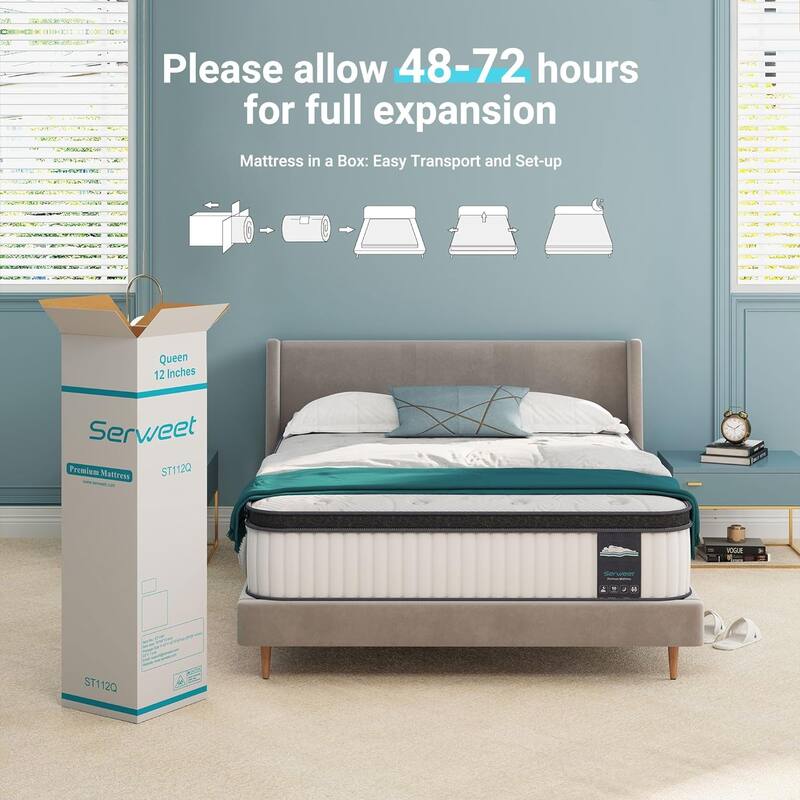 Serweet 12 Inch Memory Foam Hybrid Mattress - Heavier Coils for Durable Support - Pocket Innersprings for Motion Isolation