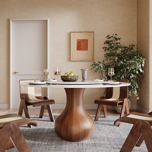 Round Pedestal Dining Table with Lazy Susan for 6 8 53 x 29.5 Pandora