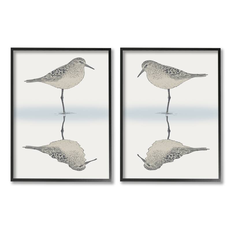 Stupell Tranquil Sandpiper Reflection Nautical Bird Beach Shore 2 Piece Framed Wall Art, Design by Ziwei Li - 16 x 20 - Black
