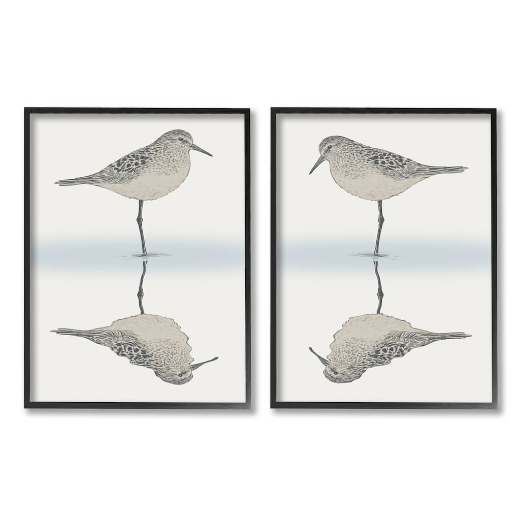 Stupell Tranquil Sandpiper Reflection Nautical Bird Beach Shore 2 Piece Framed Wall Art, Design by Ziwei Li