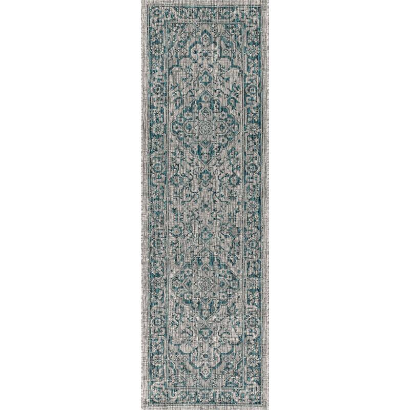 JONATHAN Y Palazzo Boho Medallion Textured Weave Indoor/Outdoor Area Rug - 2 X 8 - Gray/Black