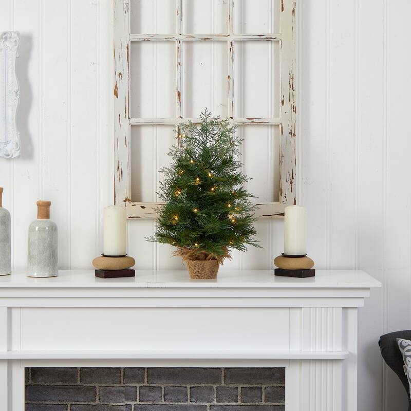 2ft. Artificial Christmas Tree in Burlap Base with 35 Warm White LED Lights - Petite Rustic Holiday X-Mas Decoration