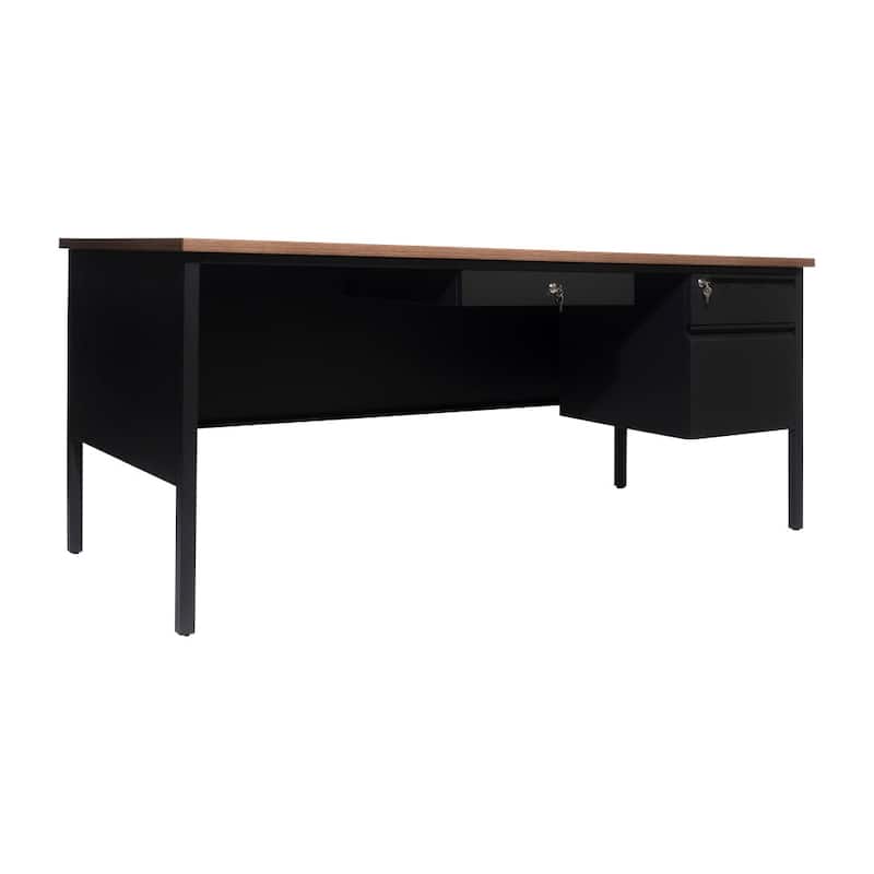 Commercial Right Side Single Pedestal Desk with 3 Locking Drawers
